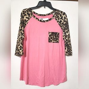 Leopard & Pink 3/4 Sleeve Top NWT
